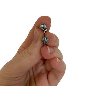 Silver Jewish Star Stud Earrings‎ with Blue Gemstones
